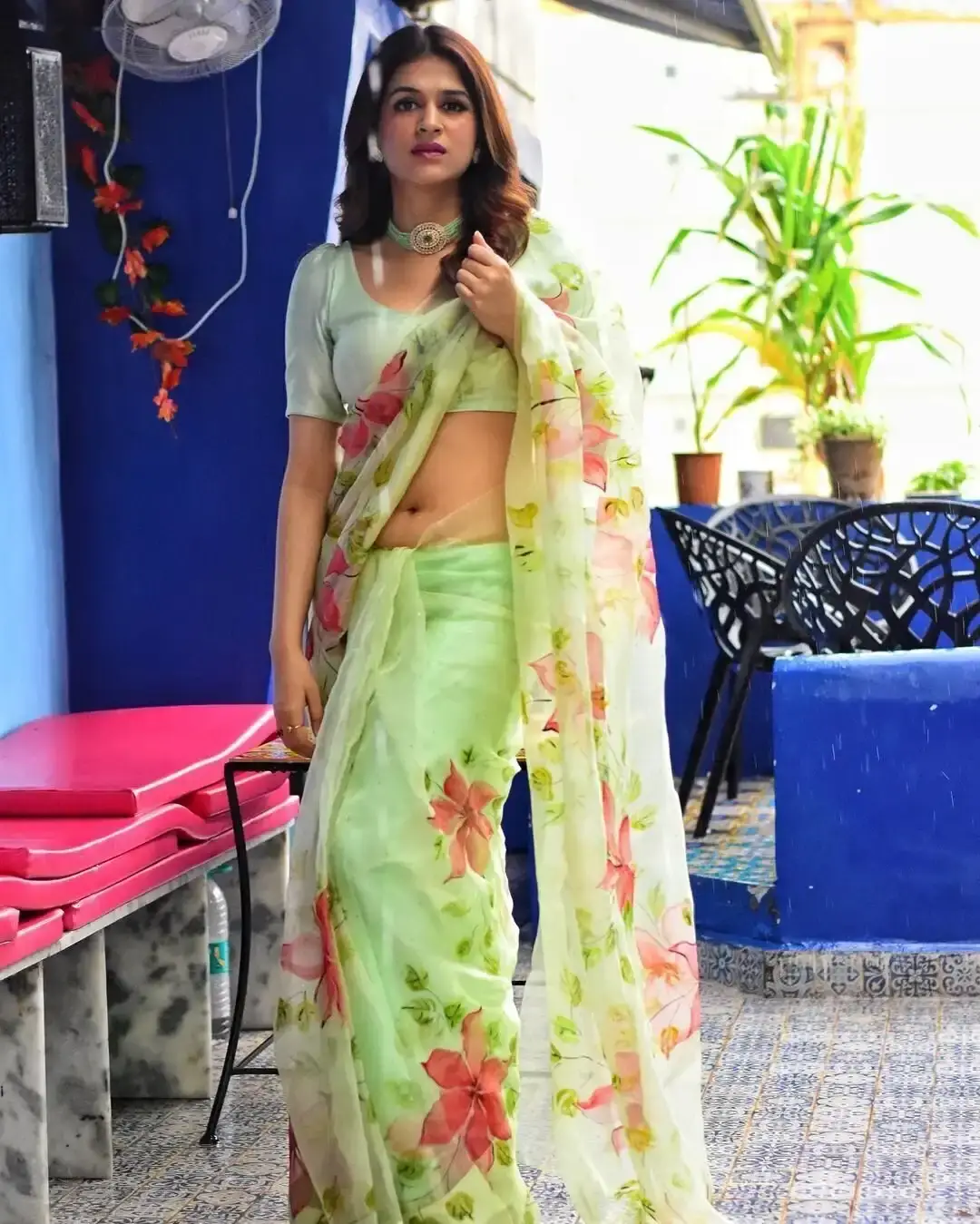 South Indian Shraddha Das in Transparent Green Saree